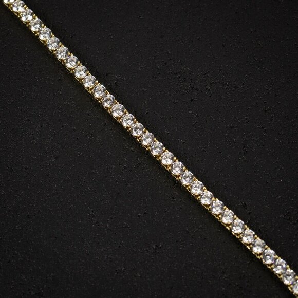 Round Solitaire14K Gold Plated Iced 5A Cz 4mm Classic Tennis Chain Necklace - Picture 5 of 6